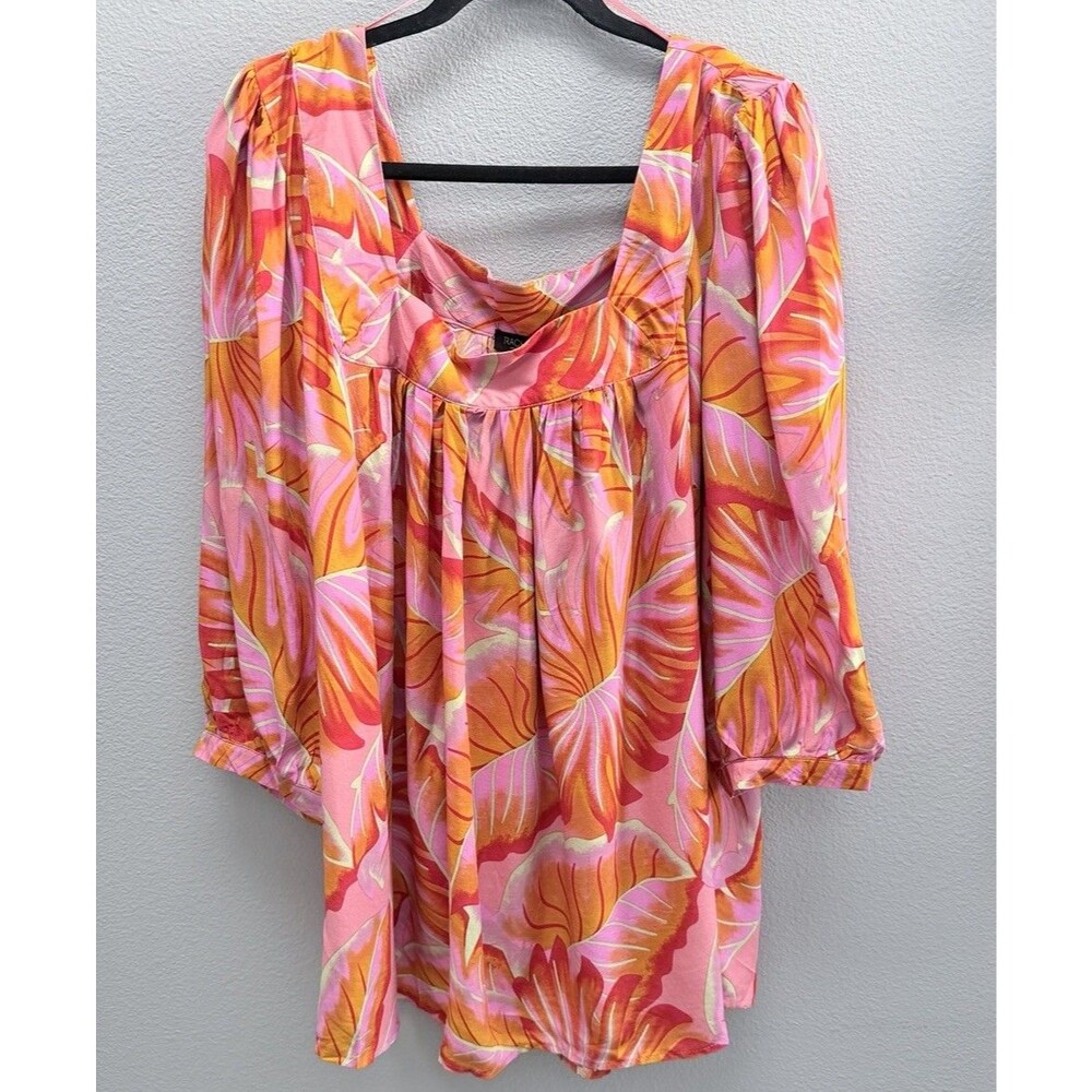 Rachel Zoe Top Women 2X Pink Orange Floral Tropical Summer Bright Pullover Tunic